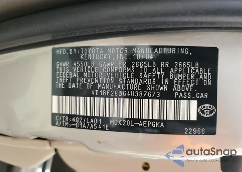 2004 Toyota Avalon Xl from USA, damaged, VIN 4T1BF28B64U387673